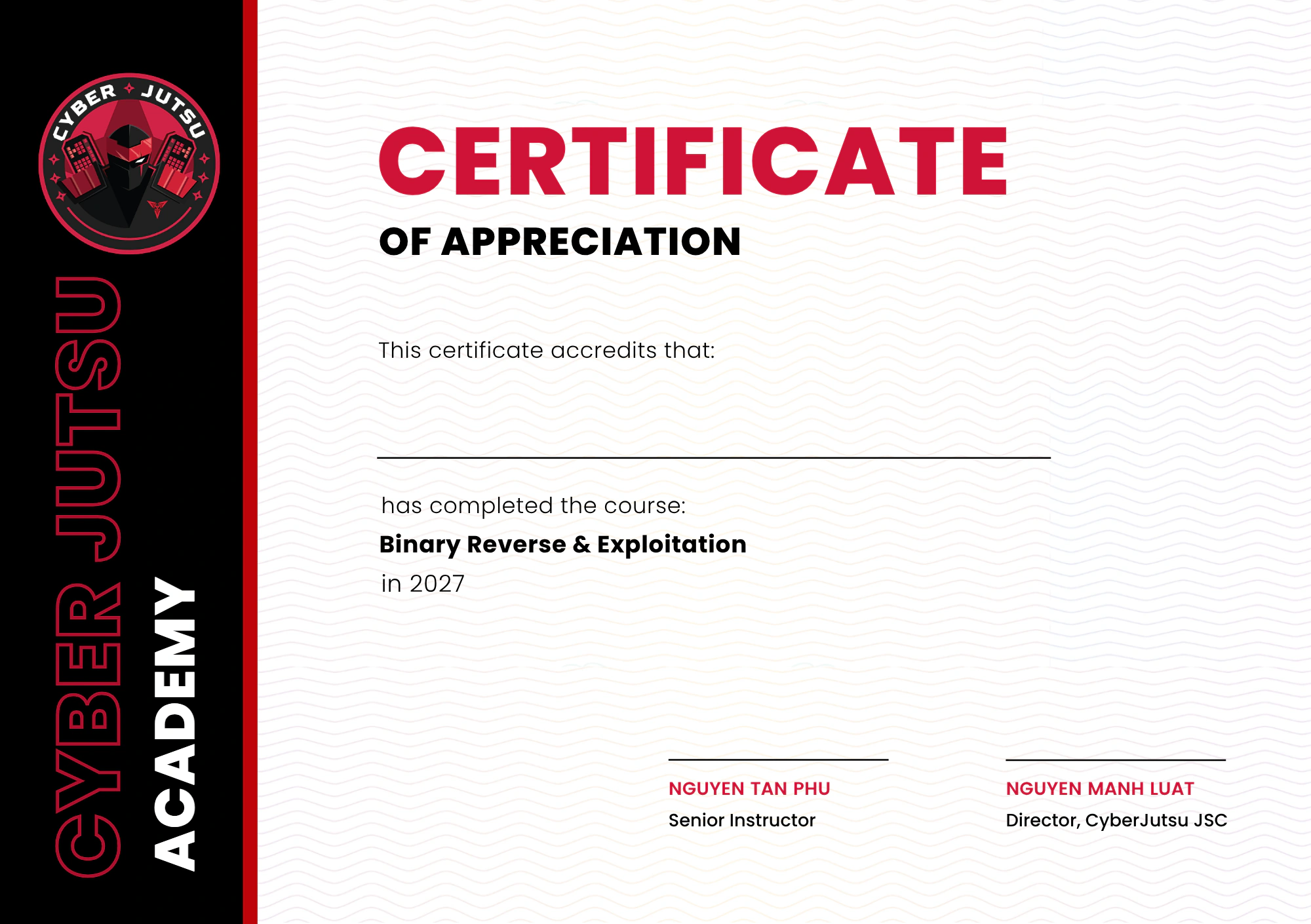 CyberJutsu Binary Reverse & Exploitation Certificate