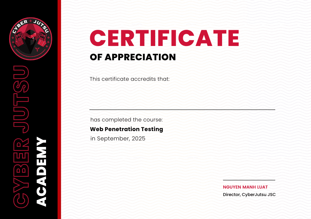 CyberJutsu Certificate of Appreciation