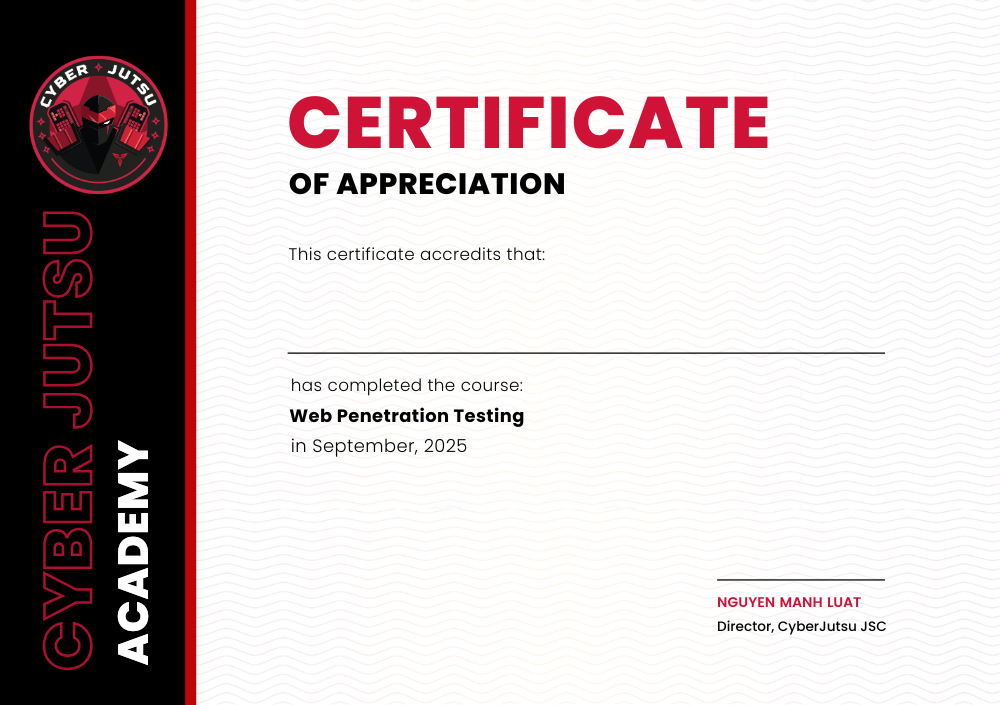 CyberJutsu Certificate of Appreciation