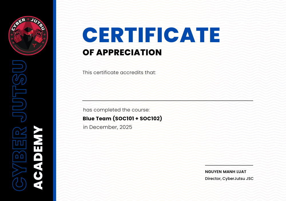 CyberJutsu Certificate of Appreciation